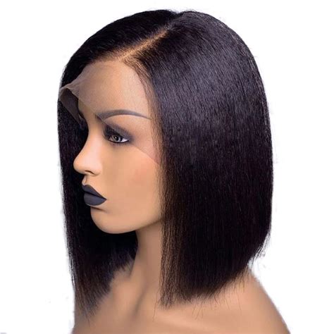 Simbeauty Short Bob Kinky Straight hair 360 Lace Frontal Wigs Human ...