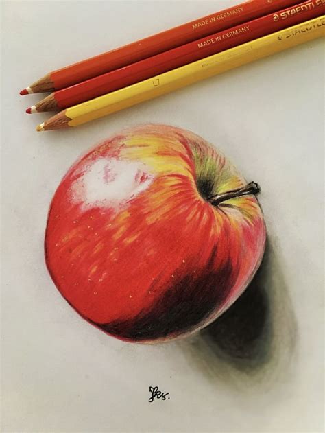 Realistic apple (drawing) | Realistic drawings, Drawings, Apple