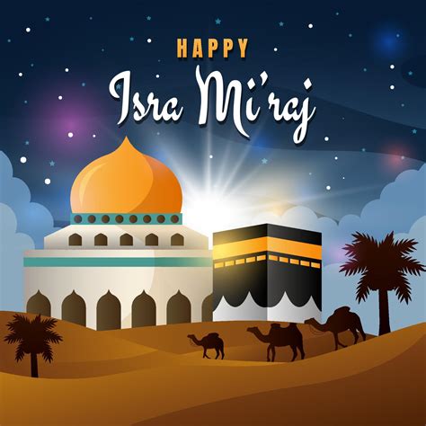 Happy Isra Mi'raj with Kaaba and Aqsa Mosque Background 5472559 Vector ...