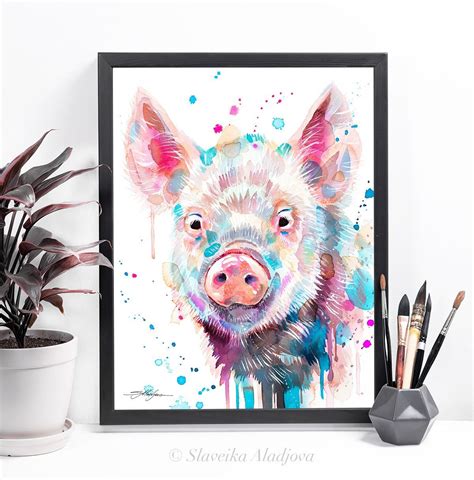 Pig watercolor painting print by Slaveika Aladjova