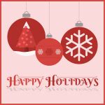 Color illustration of season's greeting card with red Christmas tree decorations | Free SVG