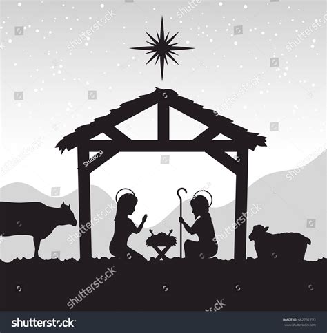 Silhouette Manger Merry Christmas Isolated Design Stock Vector (Royalty ...