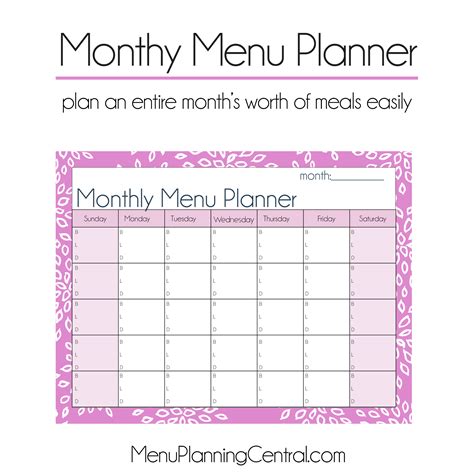 Editable Monthly Menu Calendar