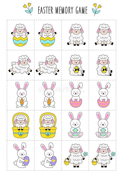 Printable Easter Memory Game for Kids. Cute Easter Rabbits and Sheep ...