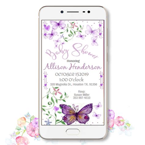 Purple Butterfly Baby Shower Invitation Digital Electronic - Etsy