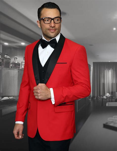 STATEMENT ENCORE RED, 4 PC SUIT WITH MATCHING BOW TIE, MODERN FIT, WOOL ITALY – Studio Men's