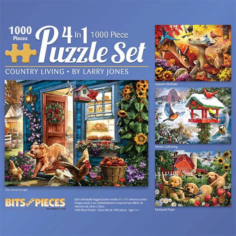 Bits and Pieces - 4-in-1 Multi-Pack Set of 1000 Piece Jigsaw Puzzle for Adults - Country Living ...