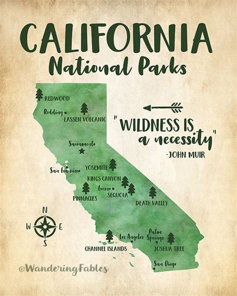 California National Parks Map, Adventure Travel, Mountains, Forest Green, Kids Bedroom ...