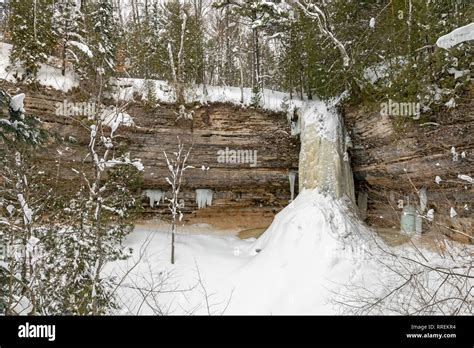 Munising, Michigan - Munising Falls in winter, in Pictured Rocks ...