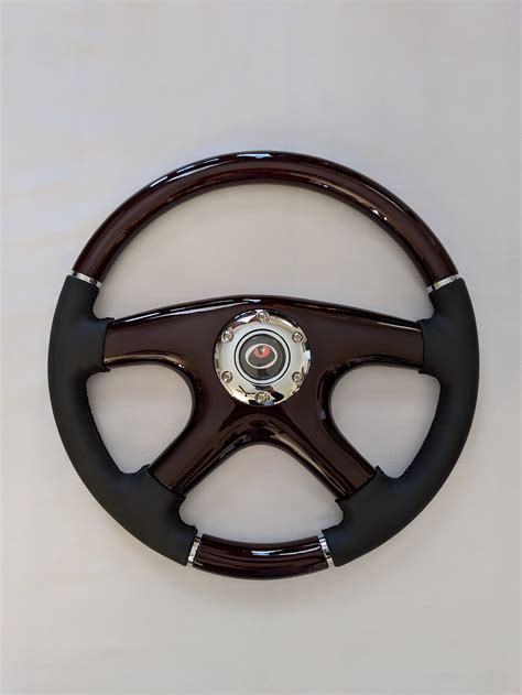 15" Dark Walnut Wood & Black Leather Steering Wheel | Raptor Steering ...