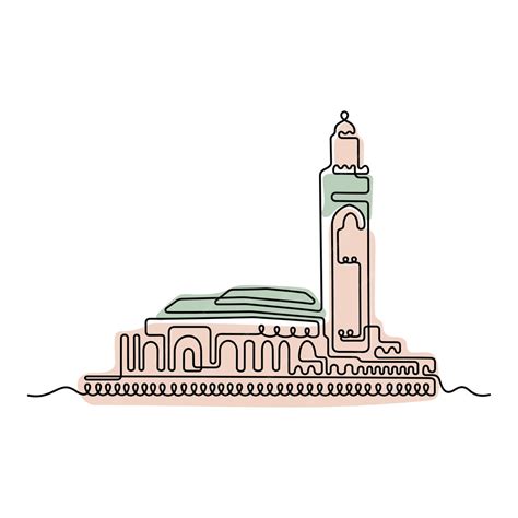 Premium Vector | Casablanca Mosque Morocco continuous line vector illustration