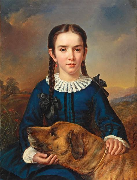 Blue Dress Painting - Portrait Of The Baroness Trent-turcati With Dog by Elisabeth Modell ...