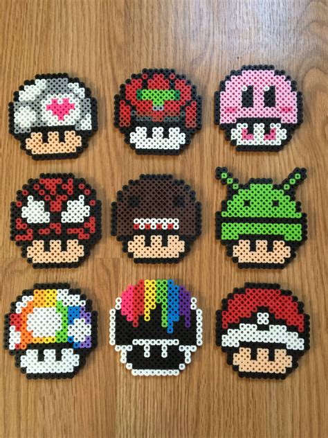 Mario Mushrooms With or Without Magnets | Perler bead mario, Perler beads, Diy perler beads