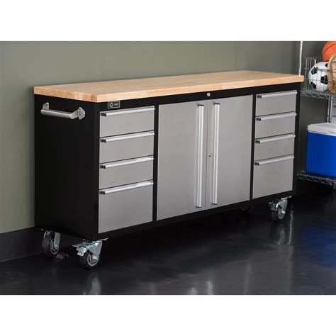 TRINITY 72 in. 8-Drawer Black Rolling Mobile Workbench with Stainless ...