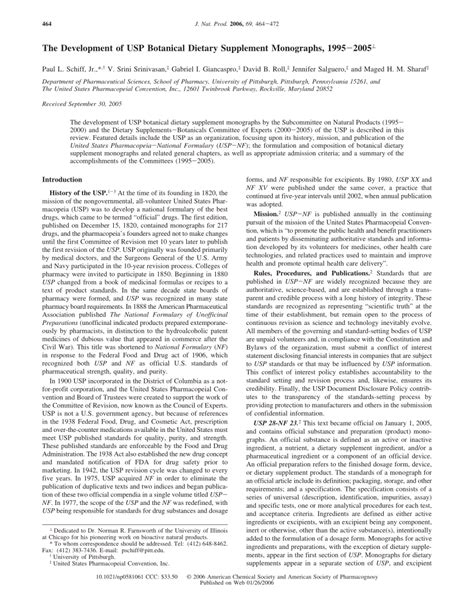 (PDF) The Development of USP Botanical Dietary Supplement Monographs ...