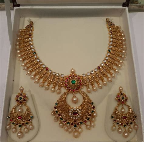 Gold Pearl Necklace Set from Mahalaxmi Jewellers ~ South India Jewels