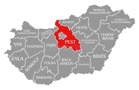 Pest Red Highlighted in Map of Hungary Stock Illustration - Illustration of district, border ...