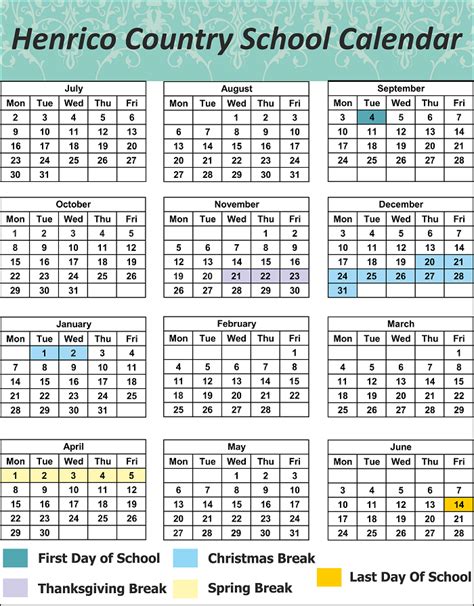 Henrico County School District Calendar Holidays 2018 2019 Printable ...