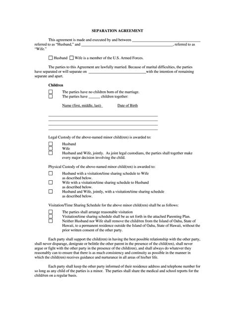 Separation Agreement - Fill Online, Printable, Fillable, Blank | pdfFiller