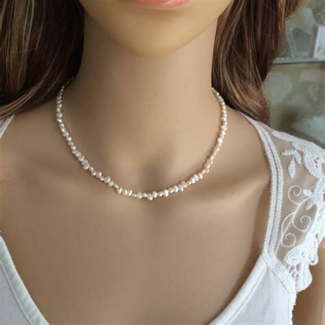 Tiny Freshwater Pearl Choker Necklace Simple Pearl Bridal Necklace Small Seed Pearl Wedding ...