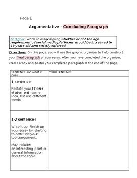 Argumentative Essay Conclusion Paragraph Graphic Organizer | TPT