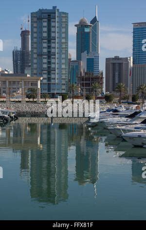 Arabian Gulf and city skyline, Salmiya, Kuwait City, Kuwait, Middle ...