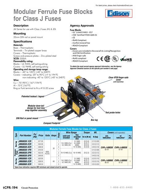 (PDF) Edison Modular Fuse Blocks for Class J Fuses · Modular Fuse ...