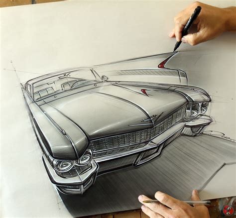 1960 Cadillac Freehand Sketch in Perspective by Chris Dunlop | Pinstripe Chris Car Design Sketch ...