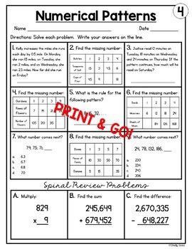 5th Grade Math Homework Numerical Patterns Worksheets by Shelly Rees