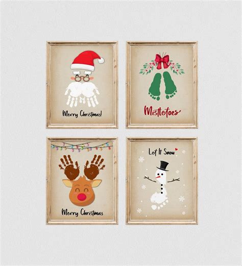 Christmas Handprint Footprint Art Craft Set of 4, Christmas Gift for Grandparents, Gift for ...
