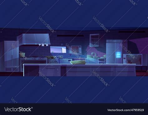 Professional kitchen interior at night Royalty Free Vector