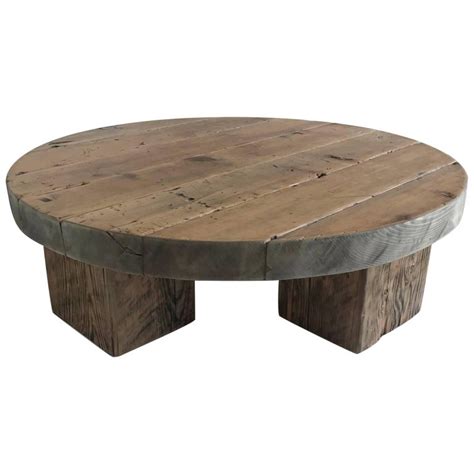 Round Rustic Modern Wood Low Coffee Table at 1stDibs