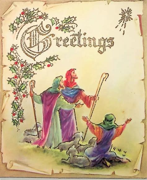VTG SHEPHERDS GREETINGS Glitter Sparkle Religious Christmas Card Sunshine Line $21.10 - PicClick
