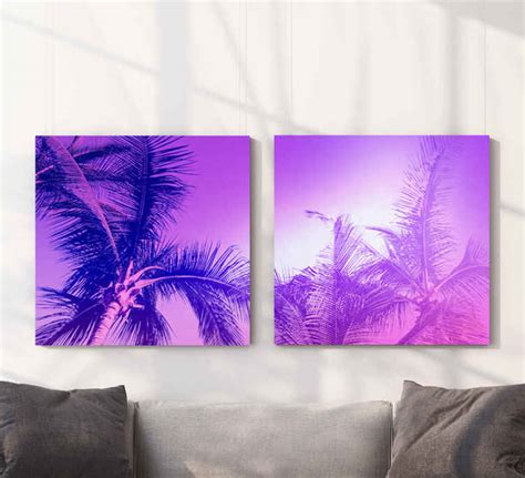 Purple sky with palm trees Office canvas art - TenStickers