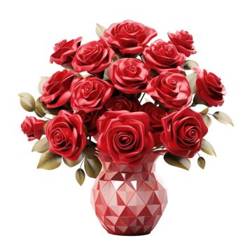 Romantic Red Roses Bouquet In A Vase Generative With Ai, Red Roses, Vase, Floral Arrangement PNG ...