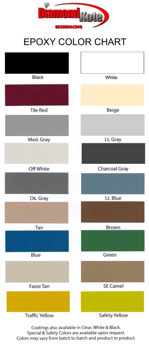 Color Chart- Epoxy - Diamond Kote Decorative Concrete Resurfacing and Epoxy Floors