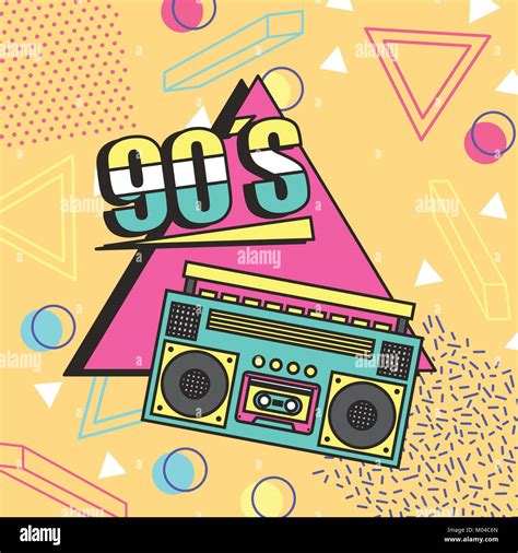 tape recorder 90s music memphis style background Stock Vector Art ...