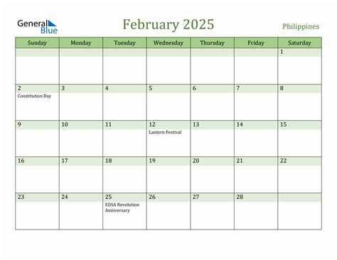 Fillable Holiday Calendar for Philippines - February 2025