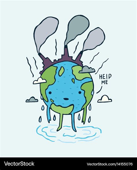 Sad polluted earth with help me message Royalty Free Vector