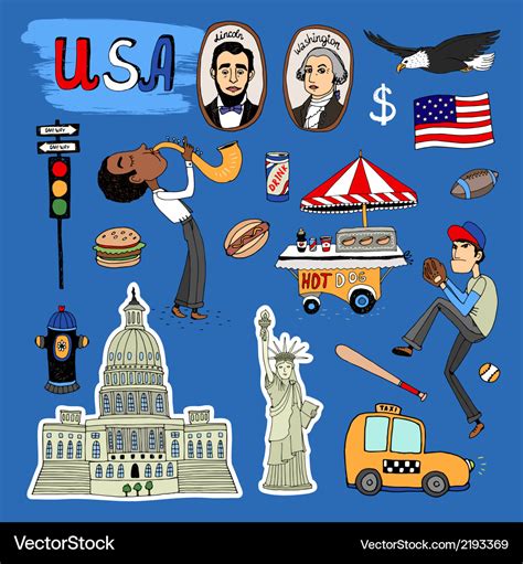 Hand-drawn usa landmarks set Royalty Free Vector Image