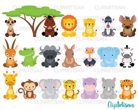 Cartoon Baby Jungle Animals Clipart