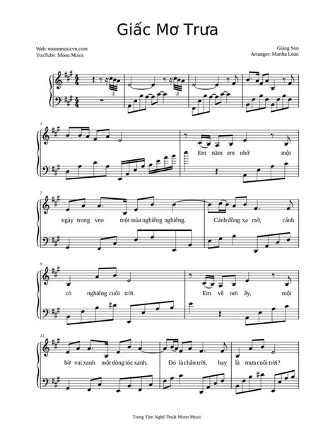 Giấc Mơ Trưa piano sheet (Giáng Son) - Arranged by Martha Loan Sheet ...