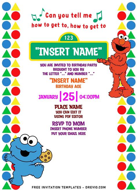 Free (Free Editable PDF) Adorable Sesame Street Birthday Invitation ...