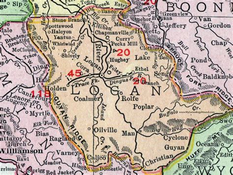 Logan County, West Virginia, 1911, Map, Chapmanville, Pecks Mill ...