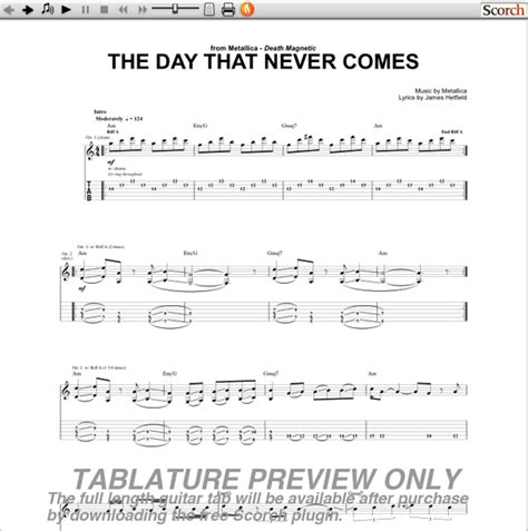 Metallica The Day That Never Comes Guitar Tab | GuitarInternational.com