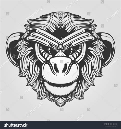 Monkey Head Detail Line Art Tattoo Stock Vector (Royalty Free ...