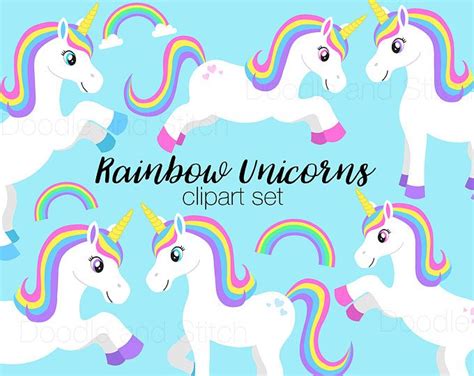 Rainbow Unicorn Clipart/ Cute Unicorn and Rainbow clipart A031 - Etsy Portugal | Unicórnio