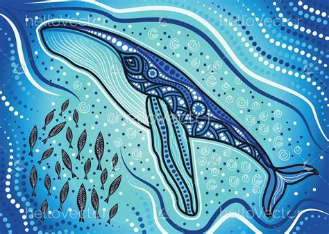 Whale in the ocean - Aboriginal art vector painting - Download Graphics ...