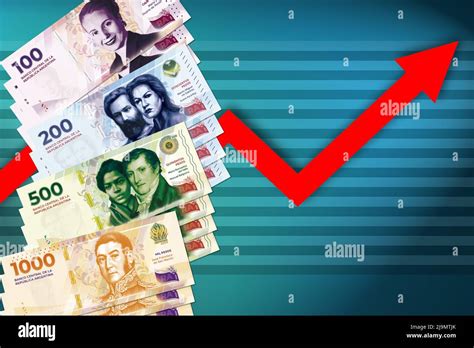 Argentine peso bills with new designs and graph with rising arrow Stock ...