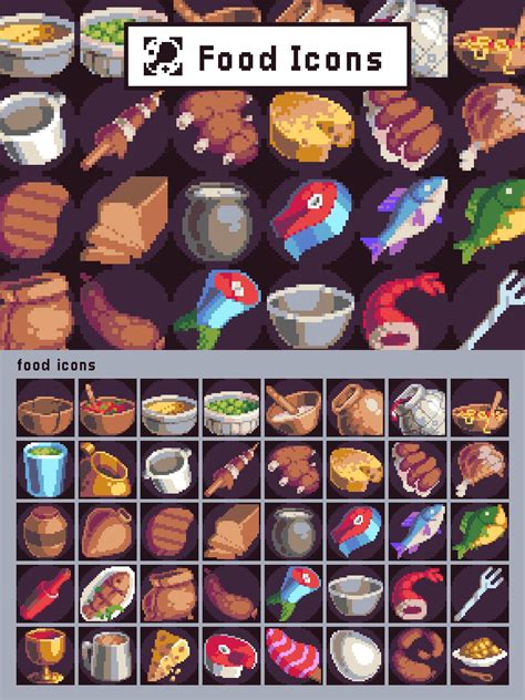 40 Food Icons Pixel Art Download - CraftPix.net in 2021 | Food icons ...